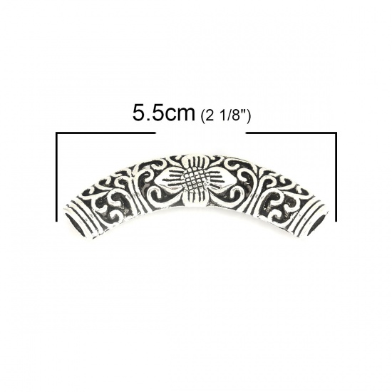 Imagen de Zamak Cuentas Tubo Curvado Plata Antigua Flor Aprox 5.5cm x 1.6cm, Agujero: Aprox 5.1mm, 2 Unidades