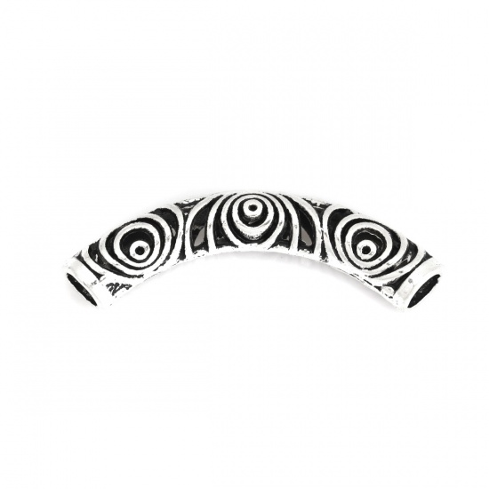 Immagine di Lega di Zinco Perline Tubo Curvo Argento Antico Circolo Scolpisce Circa 5.2cm x 1.6cm, Foro:Circa 6.3mm, 5 Pz