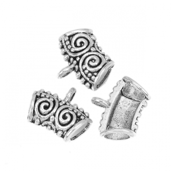 Picture of Zinc Based Alloy Bail Beads Cylinder Antique Silver Filigree 20mm x 17mm, 50 PCs