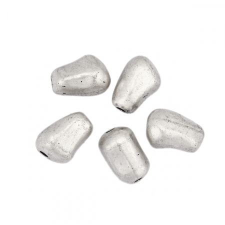 Lega di Zinco Perline Ovale Argento Antico Riempito Circa 13mm x 9mm, Foro:Circa 1.7mm, 5 Pz