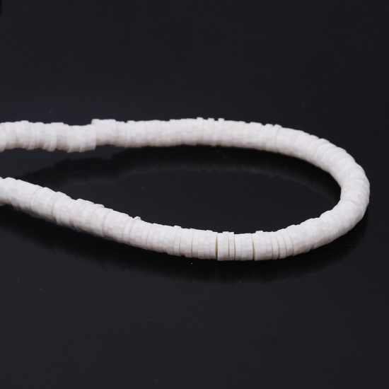 Picture of Polymer Clay Katsuki Beads Heishi Beads Disc Beads Round Creamy-White About 4mm Dia, Hole: Approx 1.1mm, 40.5cm(16") - 40cm(15 6/8") long, 3 Strands (Approx 330 - 350 PCs/Strand)