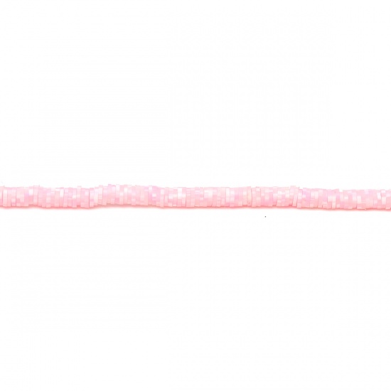 Picture of Polymer Clay Katsuki Beads Heishi Beads Disc Beads Round Light Pink About 5mm Dia, Hole: Approx 1.7mm, 40.5cm(16") - 40cm(15 6/8") long, 3 Strands (Approx 330 - 350 PCs/Strand)