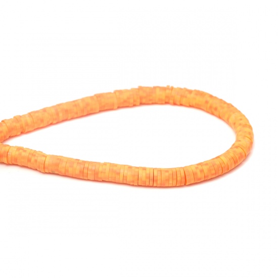 Picture of Polymer Clay Katsuki Beads Heishi Beads Disc Beads Round Orange About 6mm Dia, Hole: Approx 1.7mm, 40.5cm(16") - 40cm(15 6/8") long, 3 Strands (Approx 330 - 350 PCs/Strand)