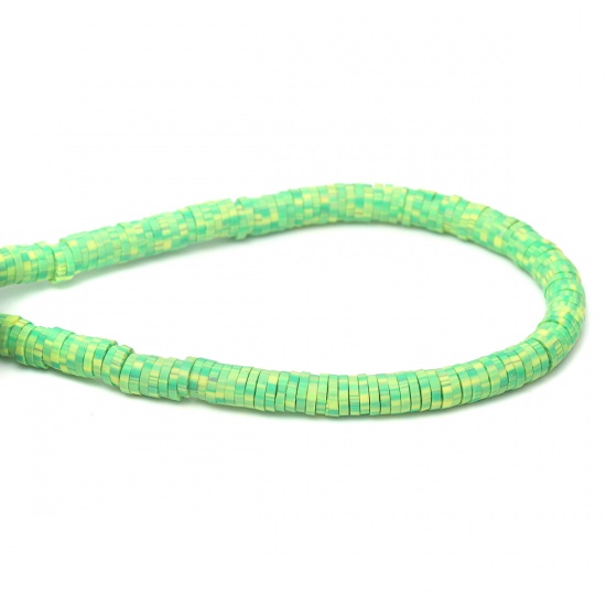 Picture of Polymer Clay Katsuki Beads Heishi Beads Disc Beads Round Green & Yellow About 6mm Dia, Hole: Approx 1.7mm, 40.5cm(16") - 40cm(15 6/8") long, 3 Strands (Approx 330 - 350 PCs/Strand)