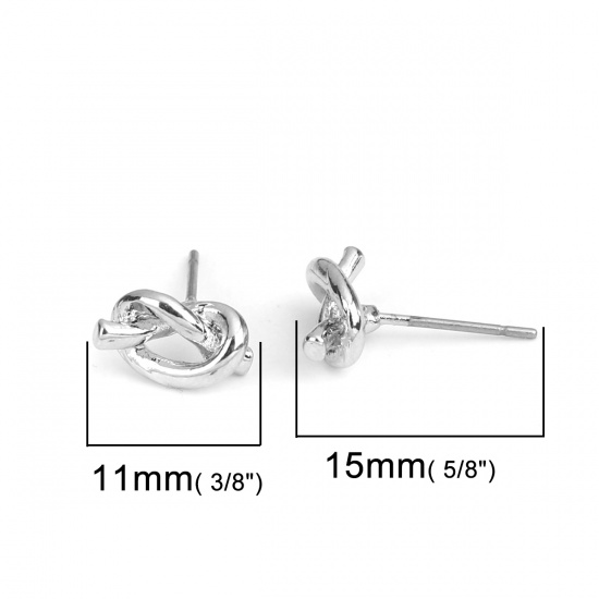 Immagine di Lega di Zinco Orecchini a Perno Tappi di Orecchini Nodo d'amore Tono Argento 11mm x 6mm, Diametro Filo: (21 misura), 10 Pz