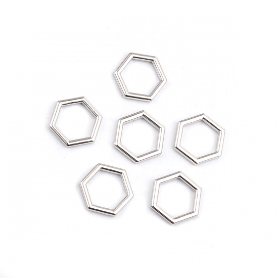 亜鉛合金 コネクターパーツ 蜂の巣 プラチナメッキ 六角形柄 透かし 17mm x 15mm、 10 個 の画像