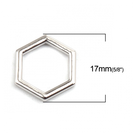 Picture of Zinc Based Alloy Connectors Dainty Beehive Real Platinum Plated Hexagon Hollow 17mm x 15mm, 10 PCs