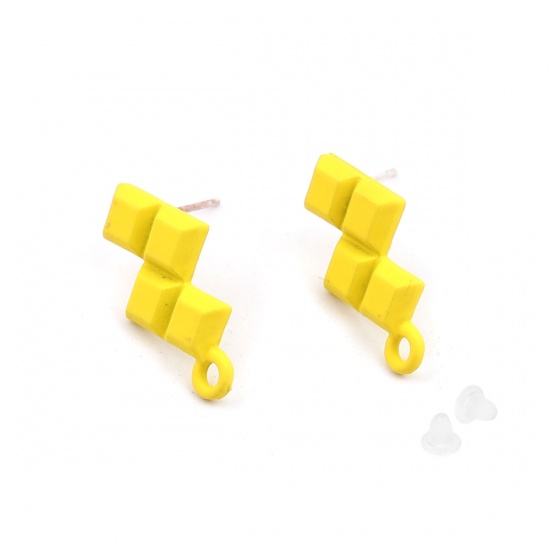 Picture of Zinc Based Alloy Ear Post Stud Earrings Findings Z-shape Yellow W/ Loop 19mm x 10mm, Post/ Wire Size: (21 gauge), 10 PCs