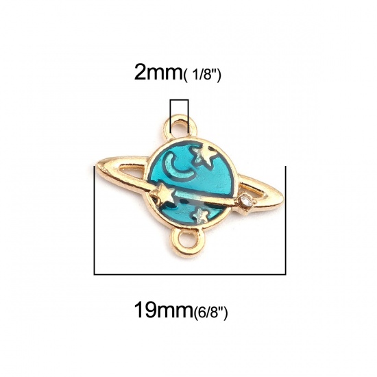 Picture of Zinc Based Alloy Galaxy Connectors Planet Gold Plated Blue Pentagram Star Enamel Clear Rhinestone 19mm x 15mm, 10 PCs