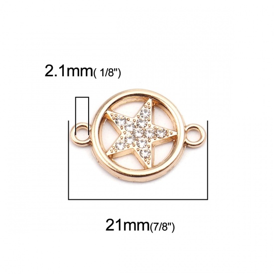 Picture of Zinc Based Alloy Galaxy Connectors Round Gold Plated Pentagram Star Hollow Clear Rhinestone 21mm x 15mm, 10 PCs