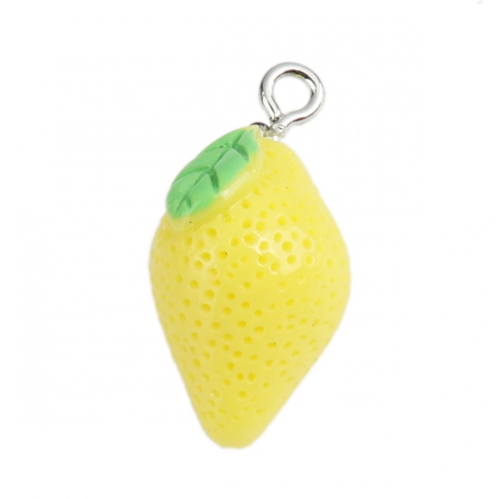 Picture of Plastic Charms Lemon Silver Tone Green & Yellow 23mm x 12mm, 5 PCs