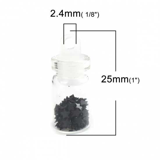 Picture of Glass Charms Bottle Pentagram Star Black Sequins 25mm x 10mm, 10 PCs