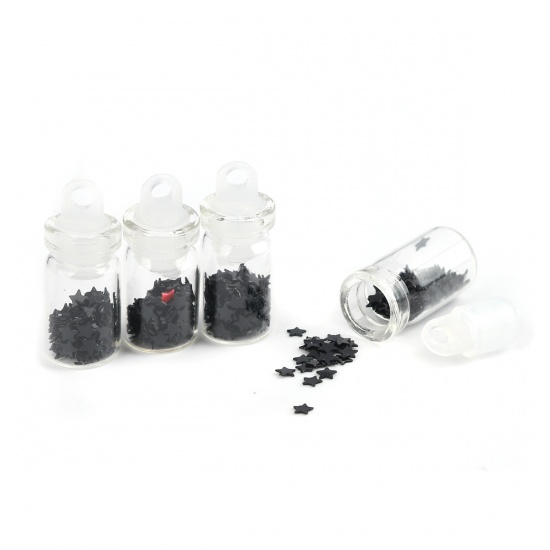 Immagine di Vetro Charms Bottiglia Stella a Cinque Punte Nero Paillettes 25mm x 10mm, 10 Pz