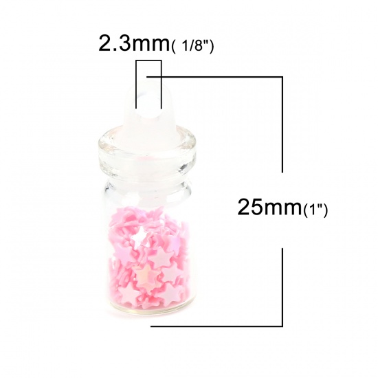 Picture of Glass Charms Bottle Pentagram Star Light Pink Sequins 25mm x 10mm, 10 PCs
