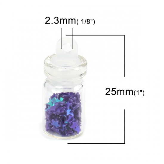 Picture of Glass Charms Bottle Pentagram Star Violet Sequins 25mm x 10mm, 10 PCs