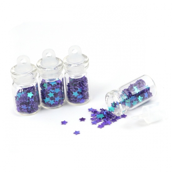 Immagine di Vetro Charms Bottiglia Stella a Cinque Punte Violetto Paillettes 25mm x 10mm, 10 Pz