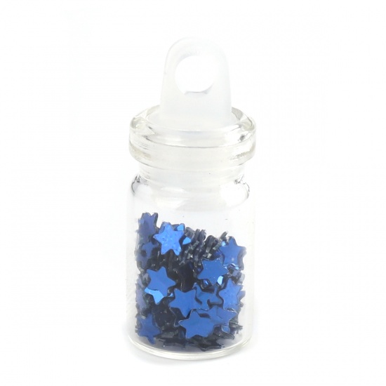 Picture of Glass Charms Bottle Pentagram Star Deep Blue Sequins 25mm x 10mm, 10 PCs