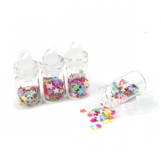 Picture of Glass Charms Bottle Pentagram Star Multicolor Sequins 25mm x 10mm, 10 PCs