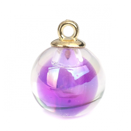 Picture of Zinc Based Alloy & Glass Charms Ball Gold Plated Purple 20mm x 16mm, 10 PCs