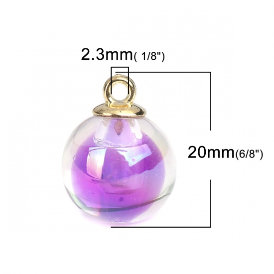 Picture of Zinc Based Alloy & Glass Charms Ball Gold Plated Purple 20mm x 16mm, 10 PCs