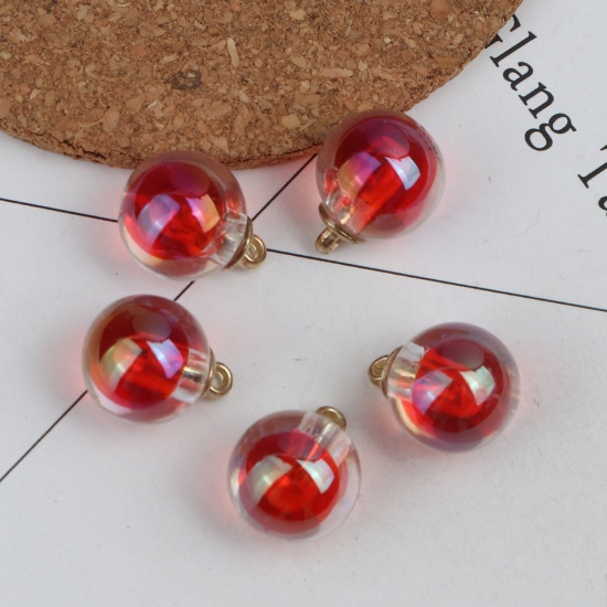 Picture of Glass Charms Ball Gold Plated Red 20mm x 15mm, 10 PCs