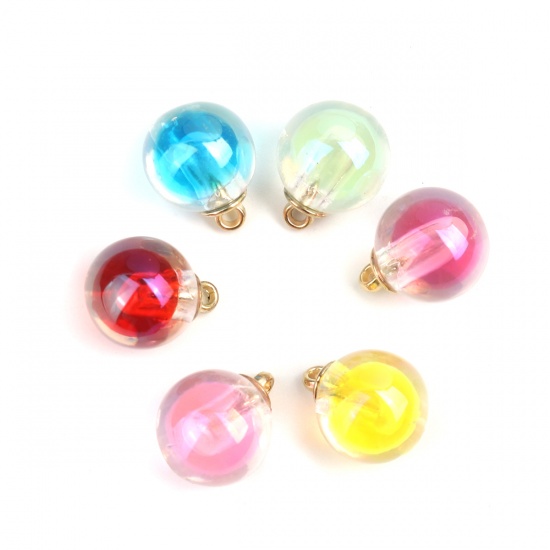 Picture of Glass Charms Ball Gold Plated Red 20mm x 15mm, 10 PCs
