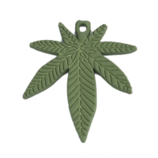Picture of Zinc Based Alloy Charms Leaf Green 25mm x 22mm, 10 PCs