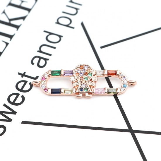 Picture of Brass Connectors Oval Rose Gold Girl Hollow Multicolor Rhinestone 31mm x 10mm, 1 Piece                                                                                                                                                                        