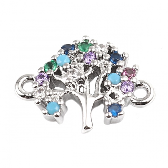 Picture of Brass Connectors Tree Silver Tone Multicolor Rhinestone 12mm x 9mm, 1 Piece