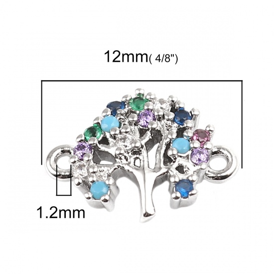 Picture of Brass Connectors Tree Silver Tone Multicolor Rhinestone 12mm x 9mm, 1 Piece