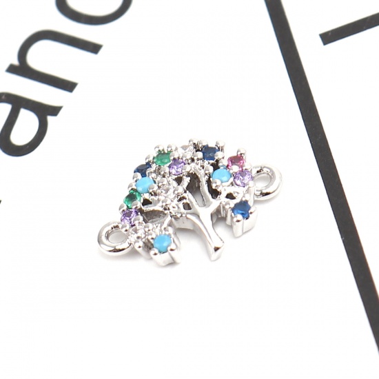 Picture of Brass Connectors Tree Silver Tone Multicolor Rhinestone 12mm x 9mm, 1 Piece