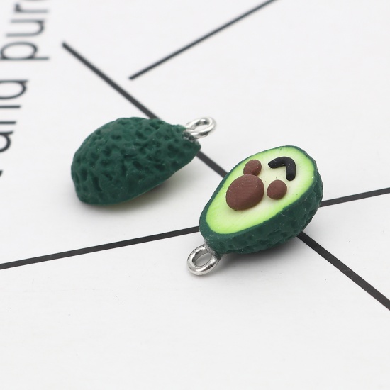 Picture of Resin Charms Avocado Fruit Green 18mm x 11mm, 5 PCs