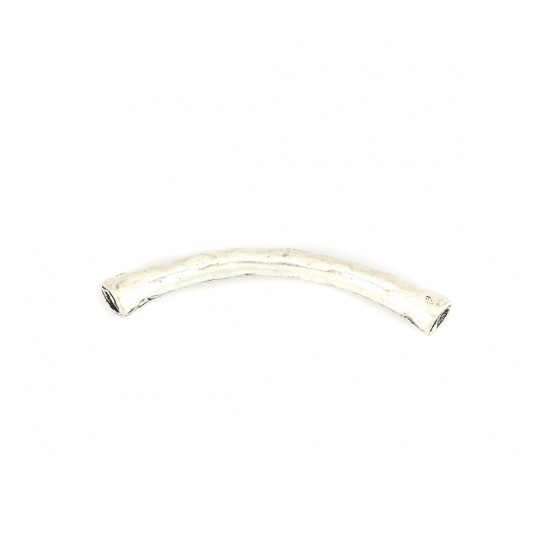 Immagine di Lega di Zinco Perline Tubo Curvo Argento Antico Circa 52mm x 12mm, Foro:Circa 3.3mm, 5 Pz