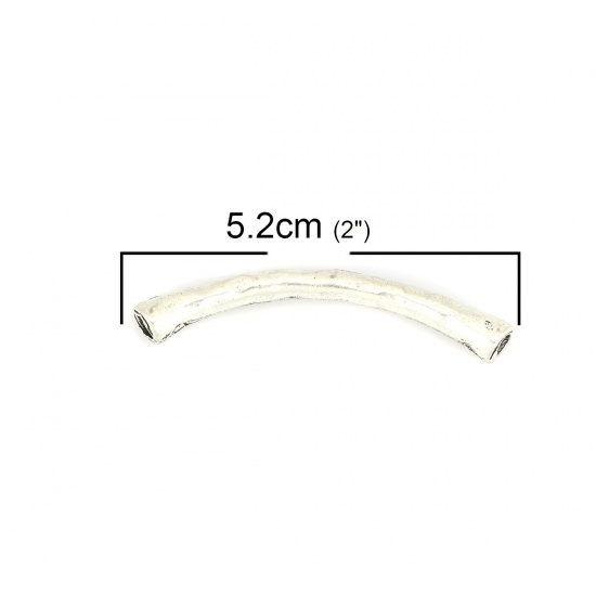 Immagine di Lega di Zinco Perline Tubo Curvo Argento Antico Circa 52mm x 12mm, Foro:Circa 3.3mm, 5 Pz