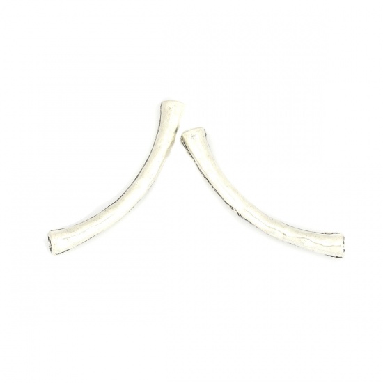 Immagine di Lega di Zinco Perline Tubo Curvo Argento Antico Circa 52mm x 12mm, Foro:Circa 3.3mm, 5 Pz