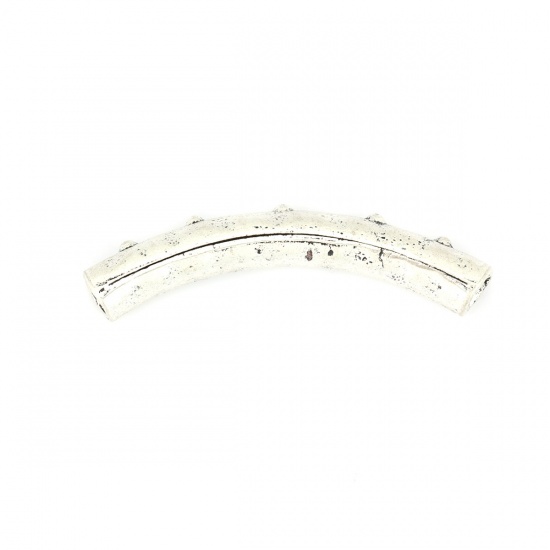 Image de Perles en Alliage de Zinc Tube Courbé Argent Vieilli 46mm x 11mm, Trou: env. 4.1mm, 5 Pcs