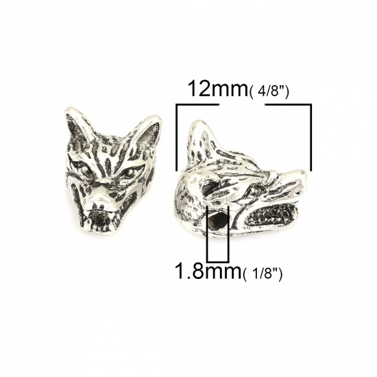 Picture of Zinc Based Alloy Spacer Beads Wolf Antique Silver Color About 12mm x 10mm, Hole: Approx 1.8mm, 10 PCs