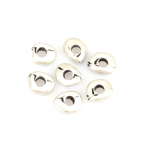 Immagine di Lega di Zinco Perline Ovale Argento Antico Riempito Circa 7mm x 5mm, Foro:Circa 2.4mm, 10 Pz