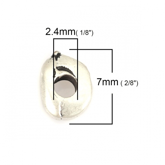 Immagine di Lega di Zinco Perline Ovale Argento Antico Riempito Circa 7mm x 5mm, Foro:Circa 2.4mm, 10 Pz