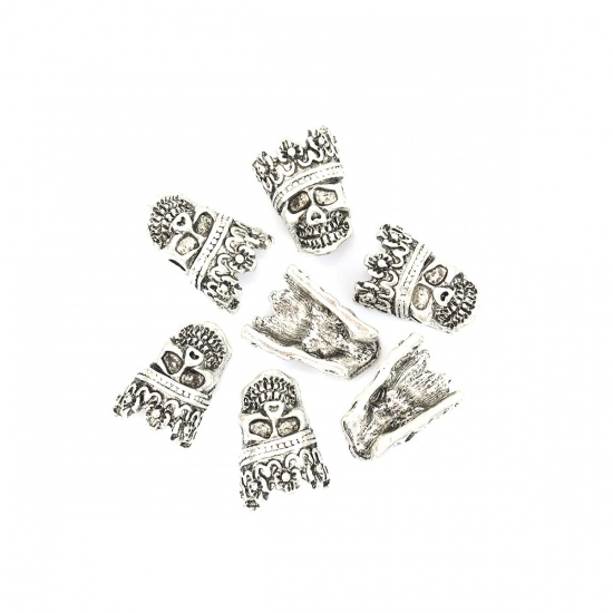 Bild von Zinklegierung Zwischenperlen Spacer Perlen Schädel Antiksilber Kaiserkrone ca. 16mm x 11mm, Loch:ca. 1.1mm, 20 Stück