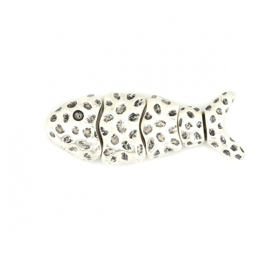 Bild von Zinklegierung Zwischenperlen Spacer Perlen Fisch Antiksilber Punkt (haltend für ss7 Spitzboden Strasssteine) ca. 45mm x 15mm, Loch:ca. 1.5mm, 5 Sets