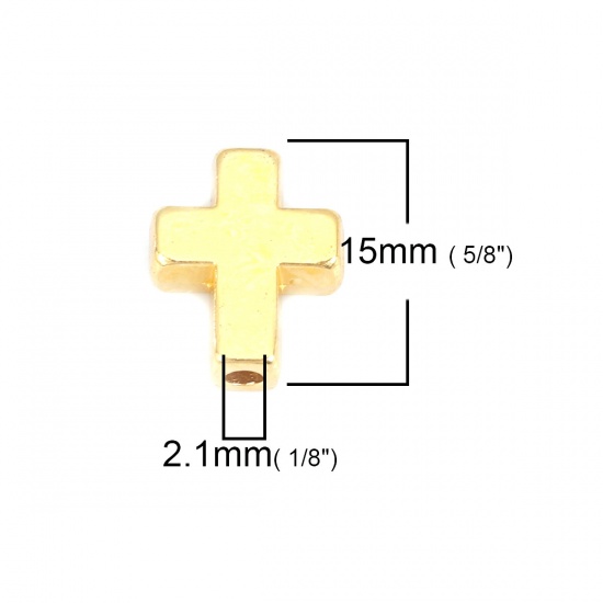 Bild von Zinklegierung Zwischenperlen Spacer Perlen Kreuz Vergoldet ca. 15mm x 12mm, Loch:ca. 2.1mm, 20 Stück