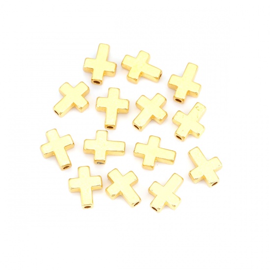 Bild von Zinklegierung Zwischenperlen Spacer Perlen Kreuz Vergoldet ca. 15mm x 12mm, Loch:ca. 2.1mm, 20 Stück