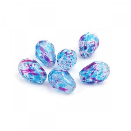 Vetro Perline Goccia Blu & Fucsia Polka Dot Circa 11mm x 8mm, Foro: Circa 1.3mm, 50 Pz