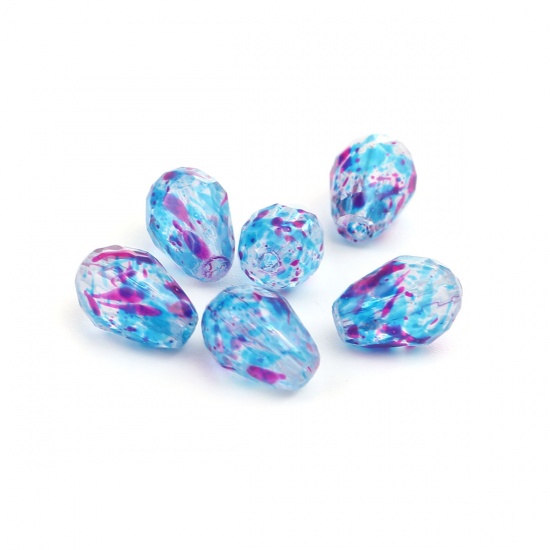 Picture of Glass Beads Drop Blue & Fuchsia Spot About 11mm x 8mm, Hole: Approx 1.3mm, 50 PCs