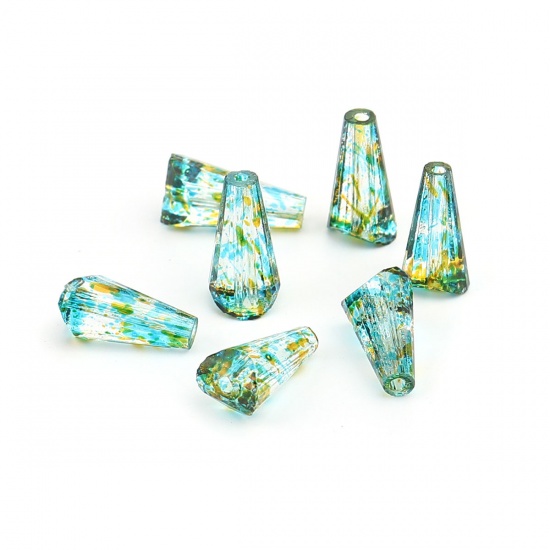 Picture of Glass Beads Tower Green Spot Plating About 15mm x 8mm, Hole: Approx 1mm, 20 PCs