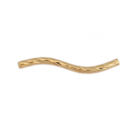 Picture of Brass Beads Curved Tube 18K Real Gold Plated S Pattern About 25mm x 4mm, Hole: Approx 1.1mm, 10 PCs                                                                                                                                                           