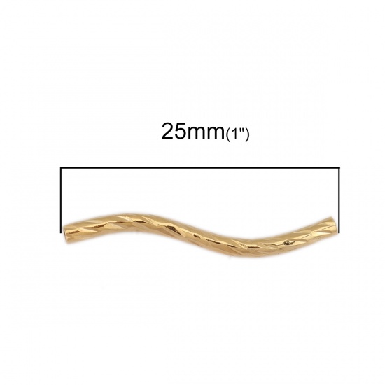 Picture of Brass Beads Curved Tube 18K Real Gold Plated S Pattern About 25mm x 4mm, Hole: Approx 1.1mm, 10 PCs                                                                                                                                                           
