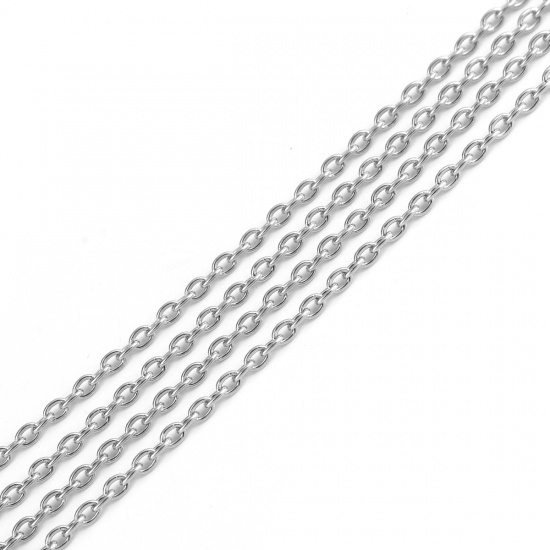 Picture of Stainless Steel Closed Soldered Link Cable Chain Oval Silver Tone 4x3mm, 5 M