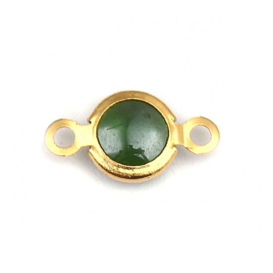 Picture of 304 Stainless Steel & Glass Connectors Round Gold Plated Dark Green 12mm x 7mm, 10 PCs